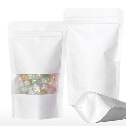 6.3 x 9.1" White Kraft Paper Bags W/Window Stand Up Ziplock Resealable Pouch Coffee Bag