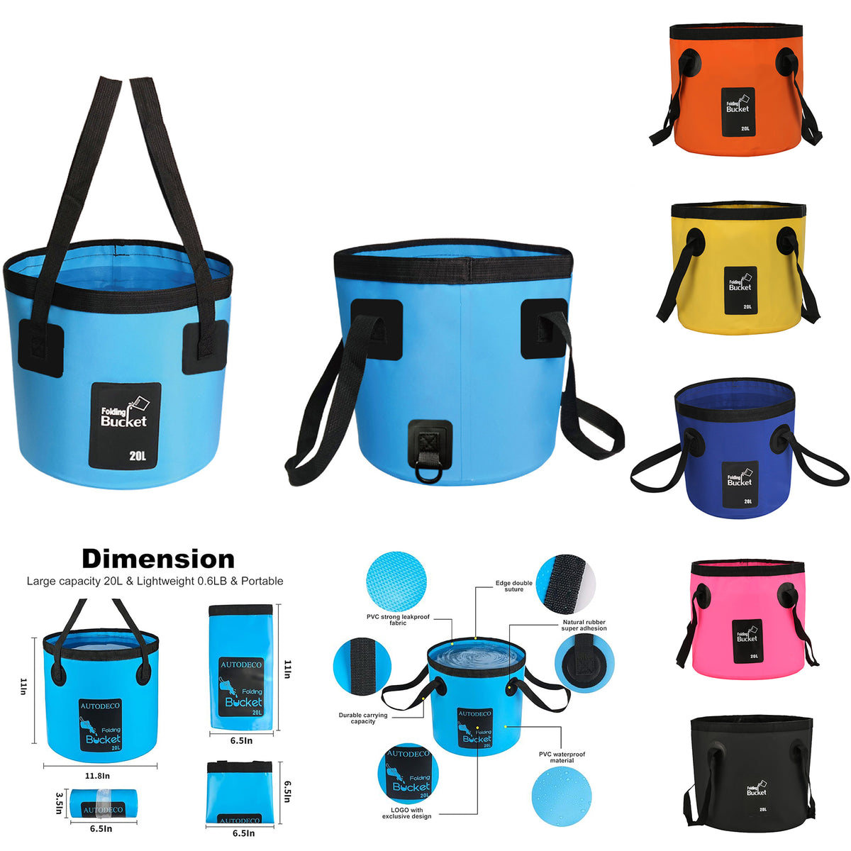 Collapsible Bucket 5 Gallon Container Folding Water Bucket Portable Wash Basin 20L