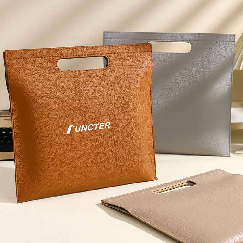 PU Leather Cut Out Handle Tote Bag With Magnetic Closure For Laptop & Files & Tech Accessories