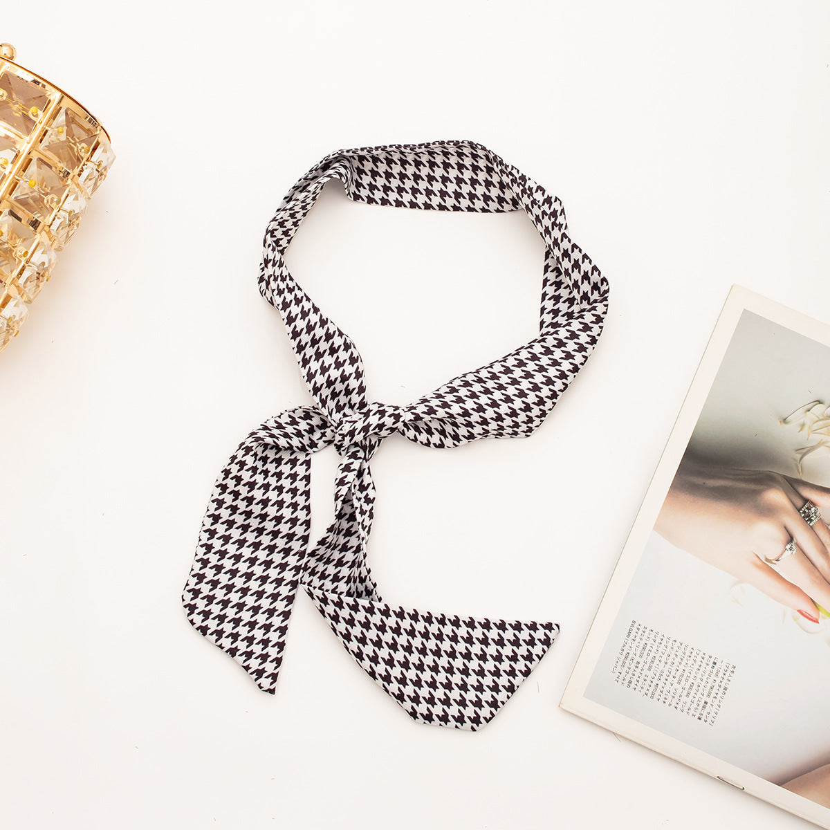35" x 2" Full Custom Houndstooth Neckerchief Long Hair Ribbon Neck Scarf Handbag Wrap Neck Tie #27