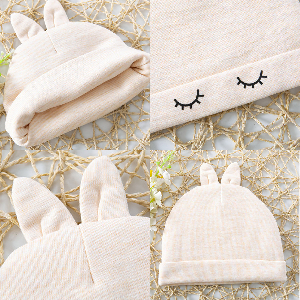 Newborn Infant Baby Beanie for Girls Boys Hats 0-6 Months Cute Eyelash Pattern Hat