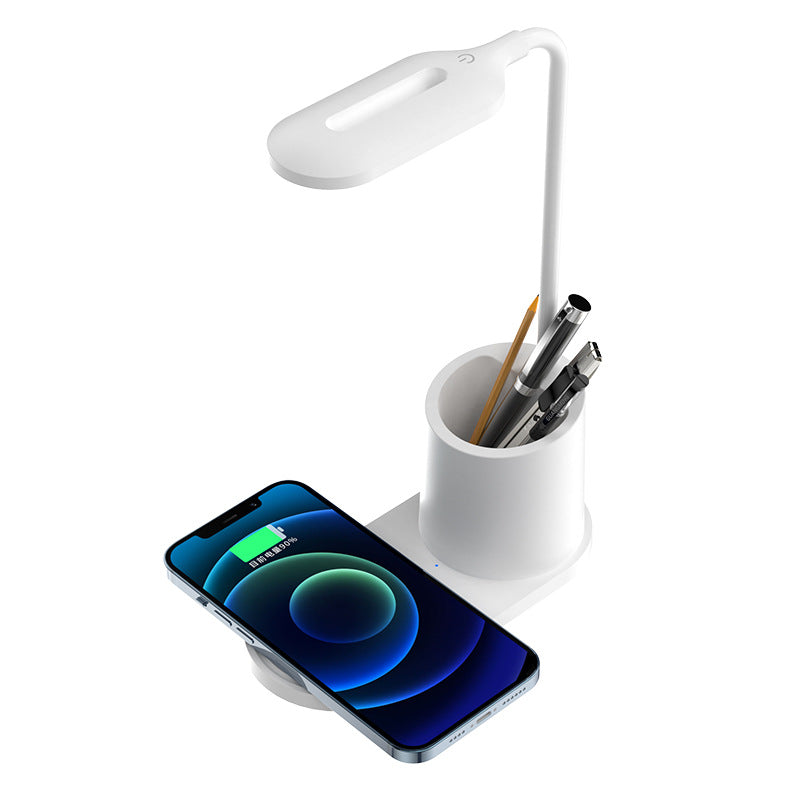 3-Level Brightness LED Desk Wireless Charger Lamp W/Pen Holder