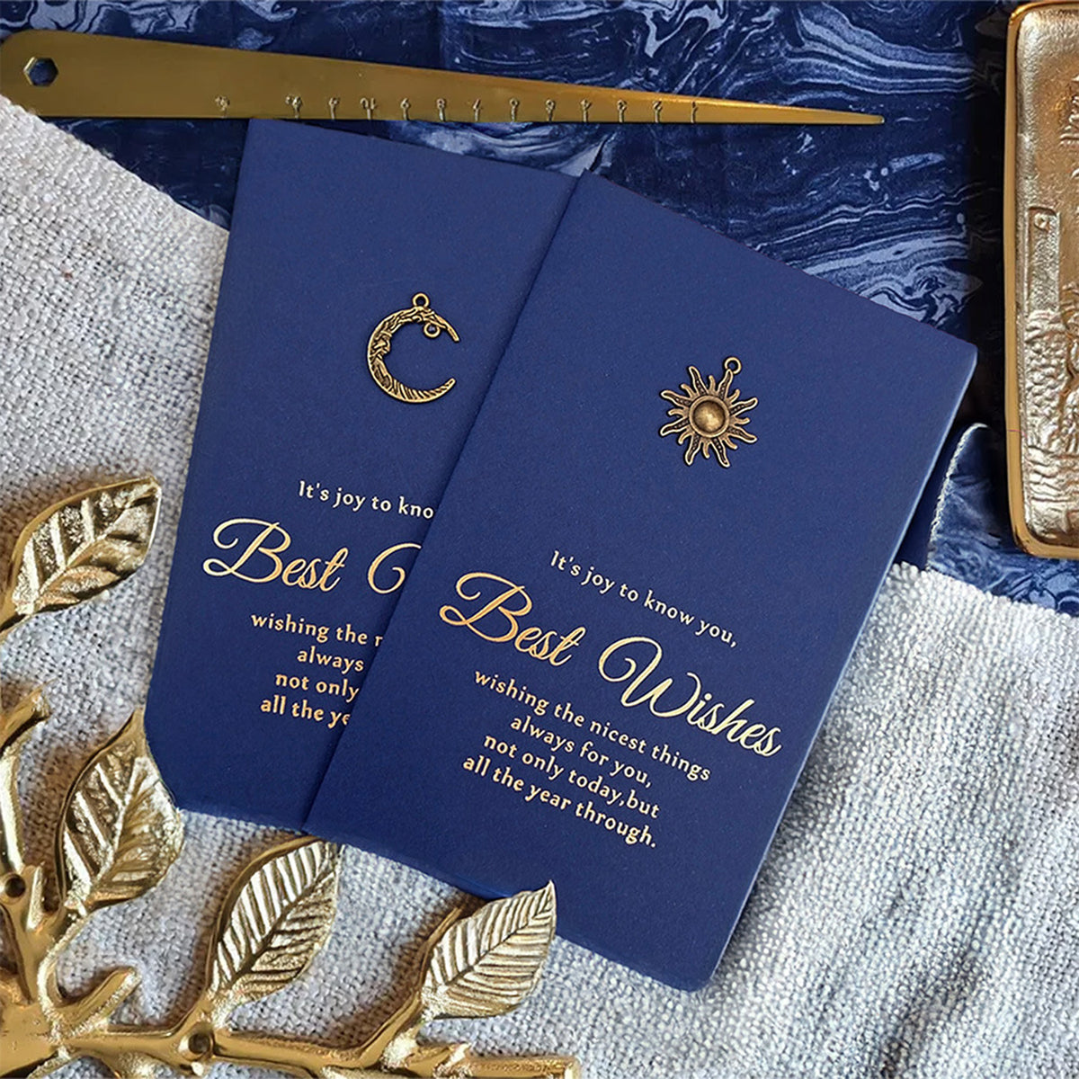 Blue Festival Greeting Card With Metal Accessories