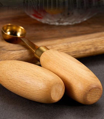 Round Gold 304 Stainless Steel Fruit Scoop Watermelon Scoop Ice Cream Scoop With Wood Handle