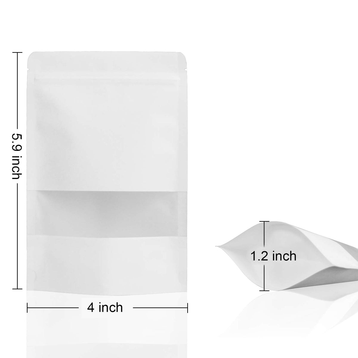 4 x 5.9" White Kraft Paper Bags W/Window Stand Up Ziplock Resealable Pouch Coffee Bag