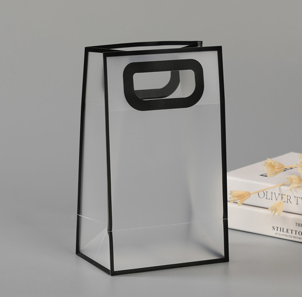 Custom Clear Tote Bag with Handle, Transparent PVC Reusable Gift Wrap Bag