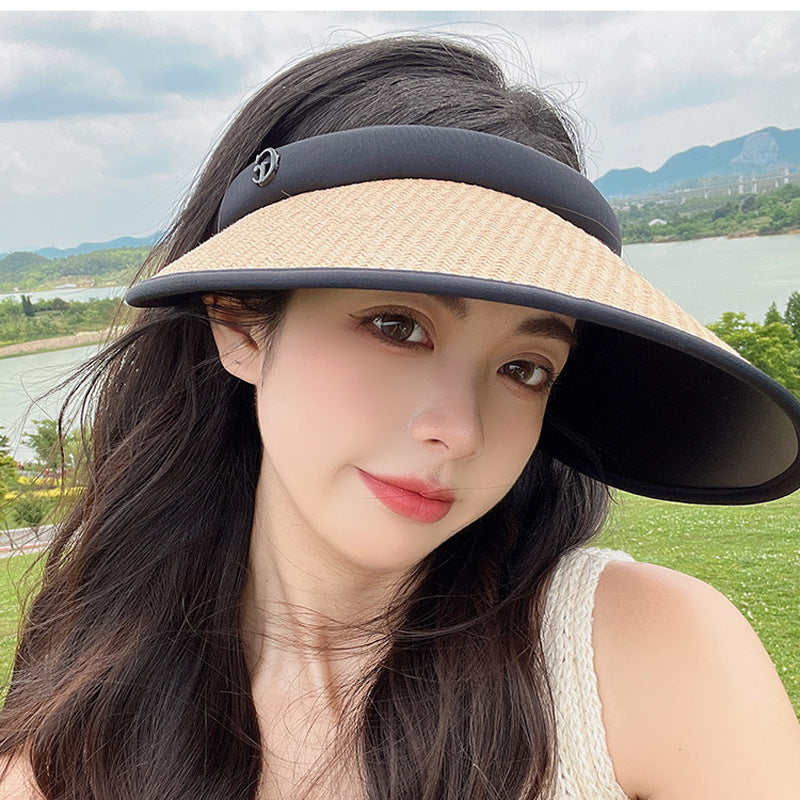 Women Straw Sun Visor Hat Wide Brim Summer UV Protection Beach Cap Foldable