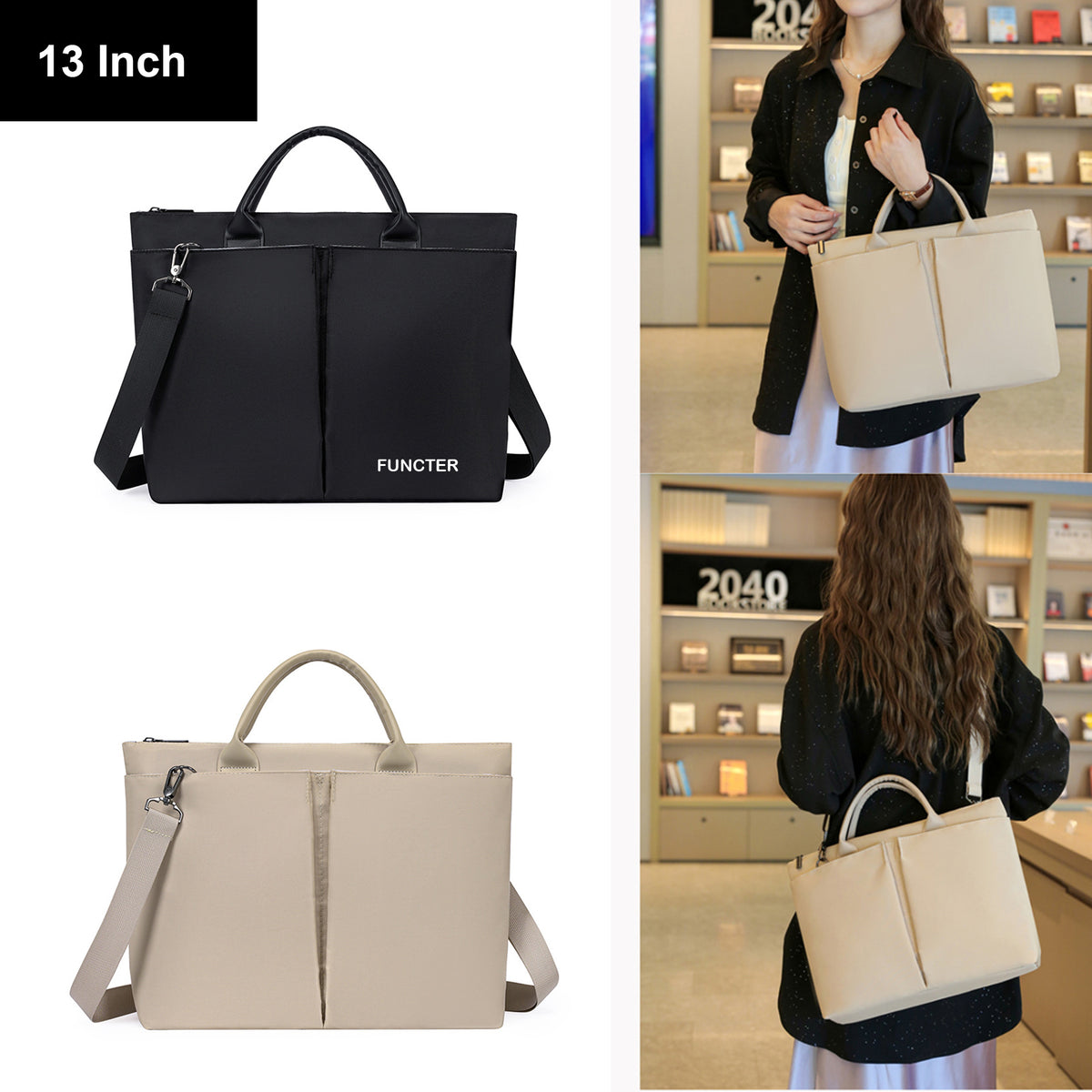 13" Laptop Bag Tote Bag Business Work Bag For Women With Carrying Handle And Shoulder Strap