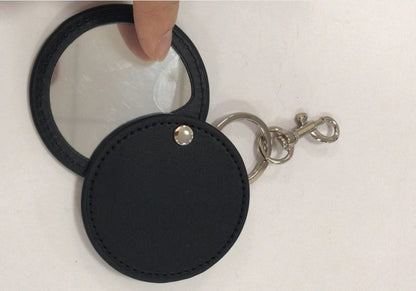 2.5" Diameter Round Shape Black Mini Keychain Compact Mirror of PU fabric