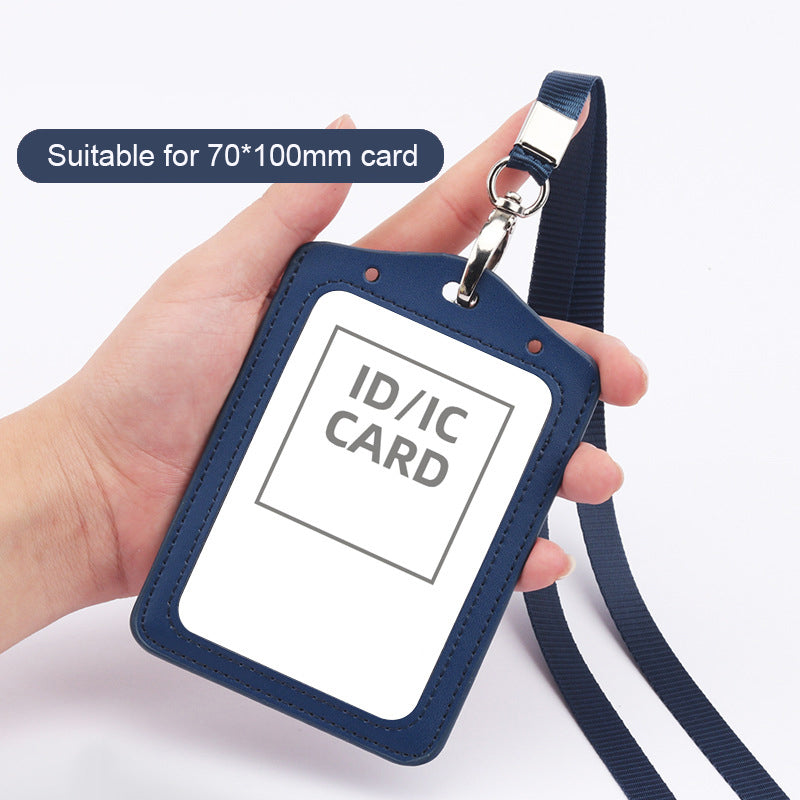 Large Size Leather Vertical ID Card Holder Badge Holder With Lanyard