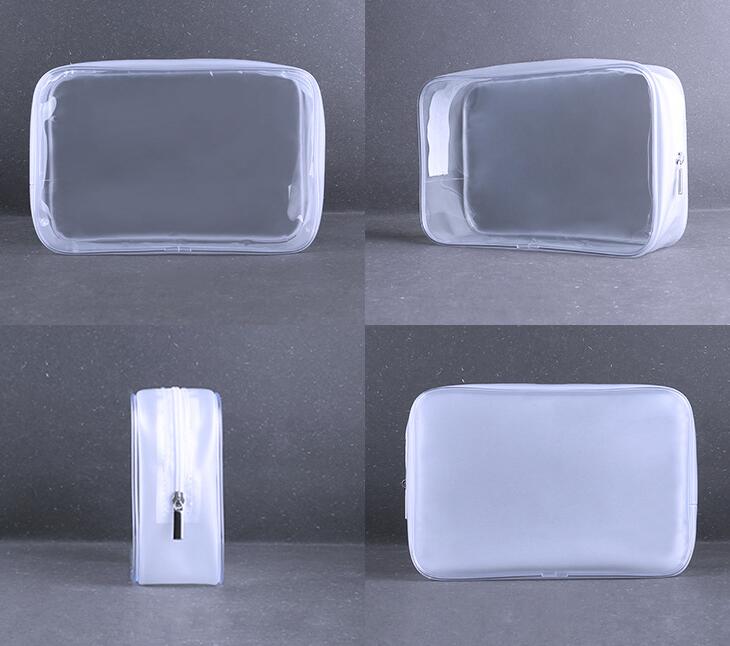 PVC Zippered Toiletry Makeup Bag 7.87''L 2.56''W 5.32''H (Large)