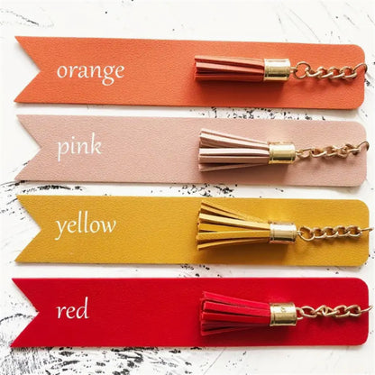 PU Leather Bookmark Classic Stitched Bookmark Page Markers Reading Gifts W/ Tassels