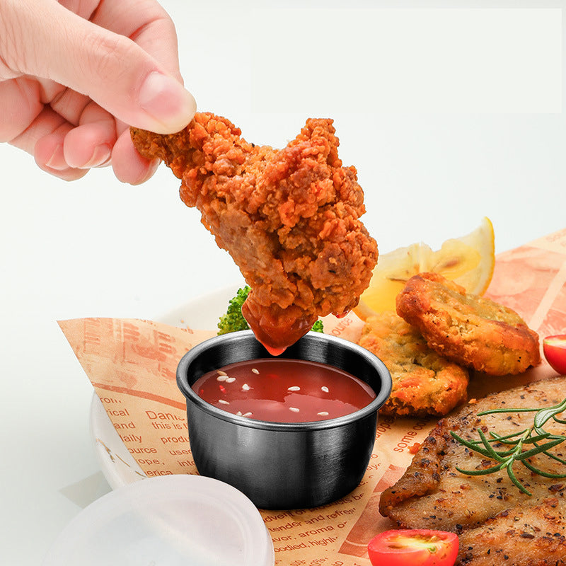 1.3 oz. Capacity Sauce Cup: 304 Stainless Steel Body With Transparent LDPE Lid Black
