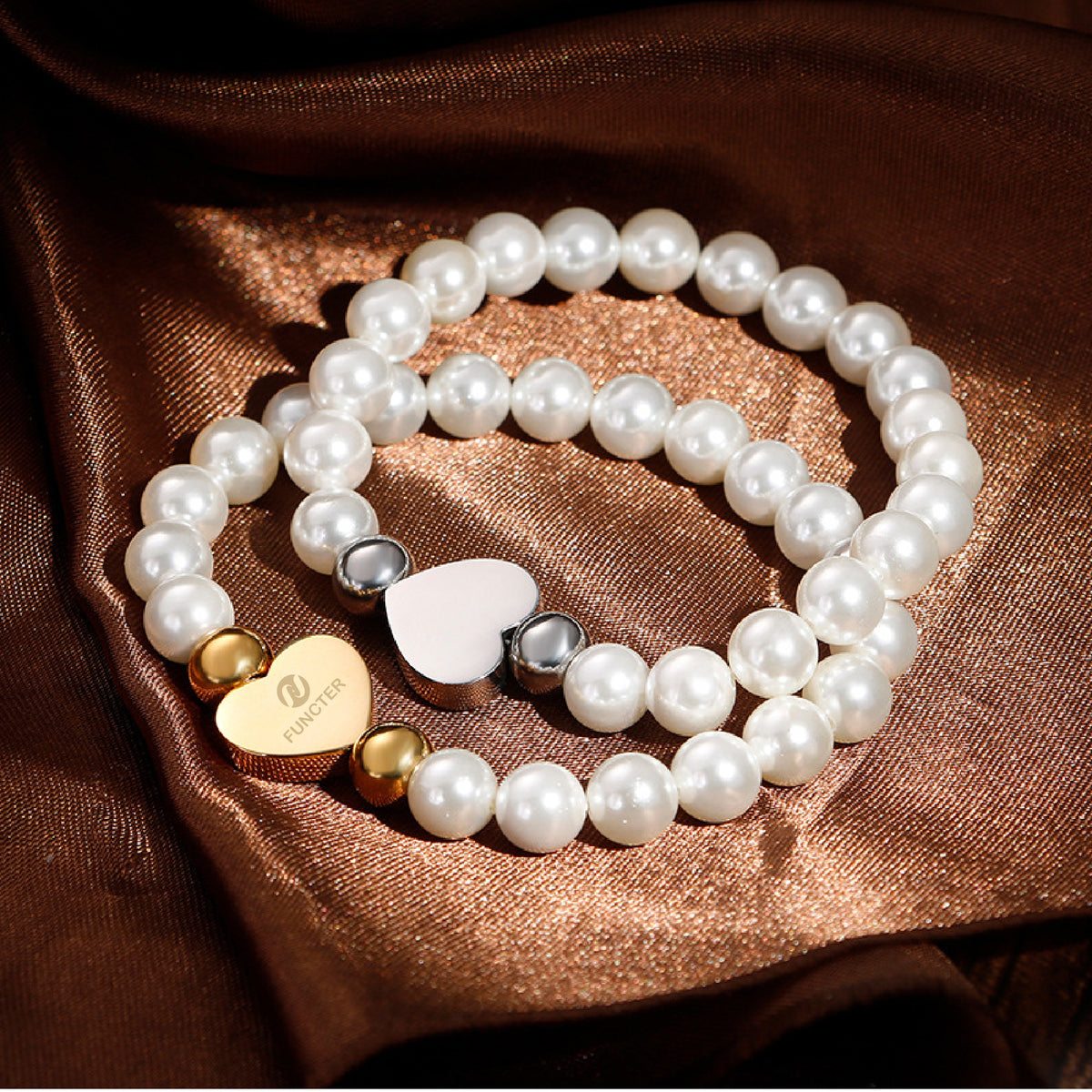 Pearl Bracelet for Lady Dainty Pearl Beaded Bracelet With Heart Pendant