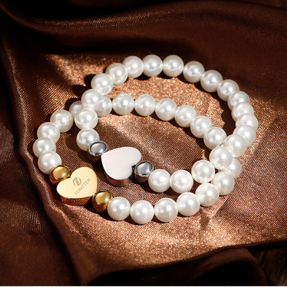 Pearl Bracelet for Lady Dainty Pearl Beaded Bracelet With Heart Pendant