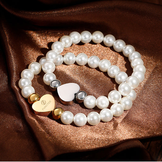 Pearl Bracelet for Lady Dainty Pearl Beaded Bracelet With Heart Pendant