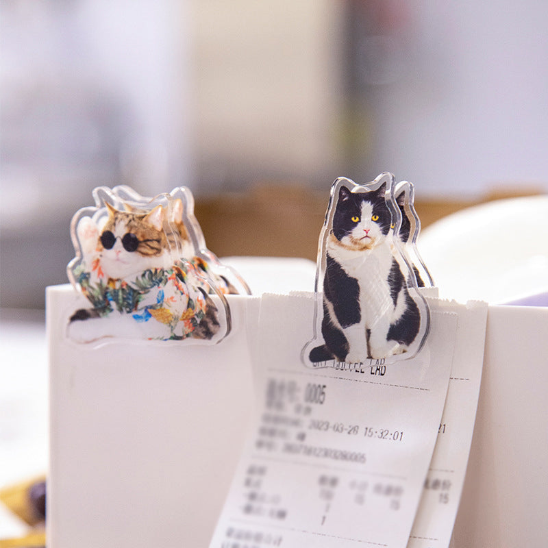 Cute Cat Shaped Acrylic Album Memo Clip Bag Binder Sealing Clip Food Bag Clamp-Two Sides Imprint