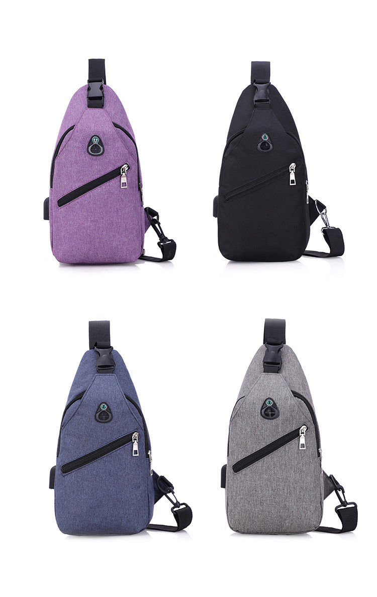 Men's Oxford Sling Bag Chest Shoulder Backpack Crossbody Bag W/USB Charging Port