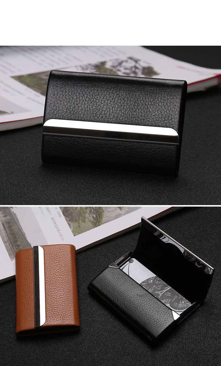 Business Card Cases PU Leather Name Card Holders Stainless Steel Multi Card Holders for Men Women