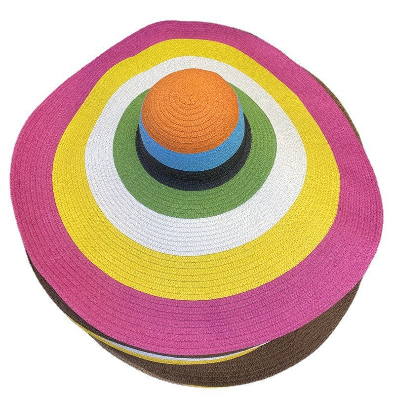 Oversized Beach Straw Hat for Women, Fashion Large Wide Brim Visor Hats Handmade Roll Up Floppy Cap