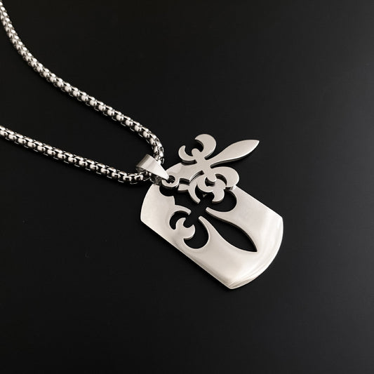 Iris Tag Necklace, Vintage Fleur-De-Lis Cutout Pendant