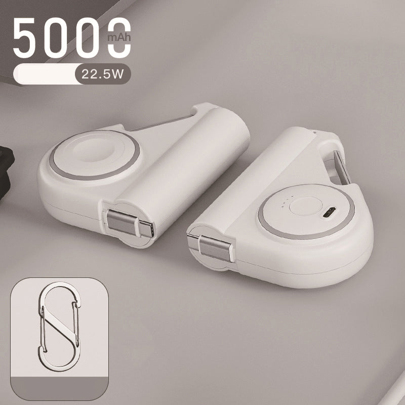 5000mAh Mini Power Bank WIth Wireless Charger For Smart watch With Metal Carabiner