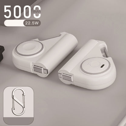 5000mAh Mini Power Bank WIth Wireless Charger For Smart watch With Metal Carabiner