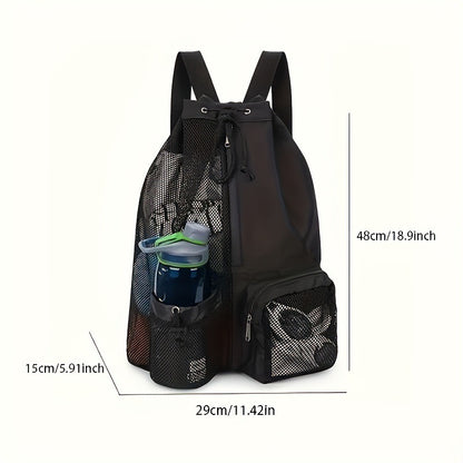 19 x 12" Drawstring Backpack with Mesh Side Pockets, Large Capacity Sports Bags Gym Backpack