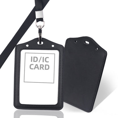 Large Size Leather Vertical ID Card Holder Badge Holder With Lanyard