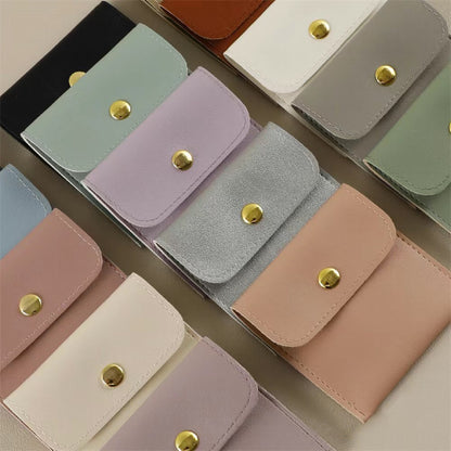 2.8" PU Jewelry Pouches with Snap Button Luxury Jewelry Pouch w/ Velvet Insert Pad for Earring