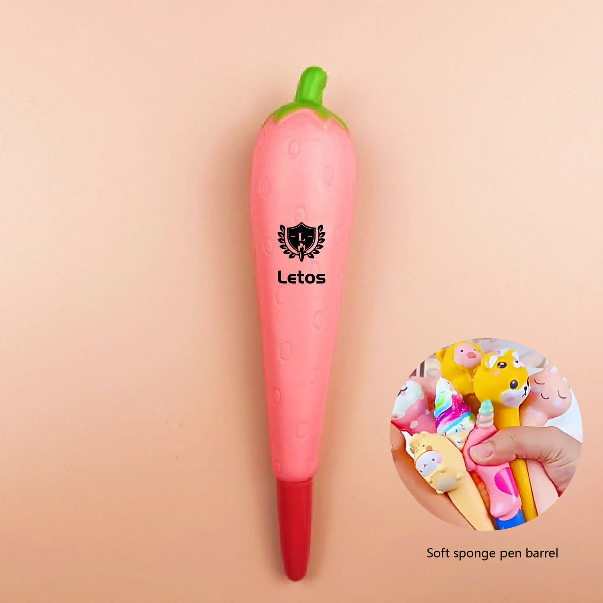 Strawberry Stress Reliever Pen 2" 1 Squeeze Toy Pen PU Foam Gel Ink Pen