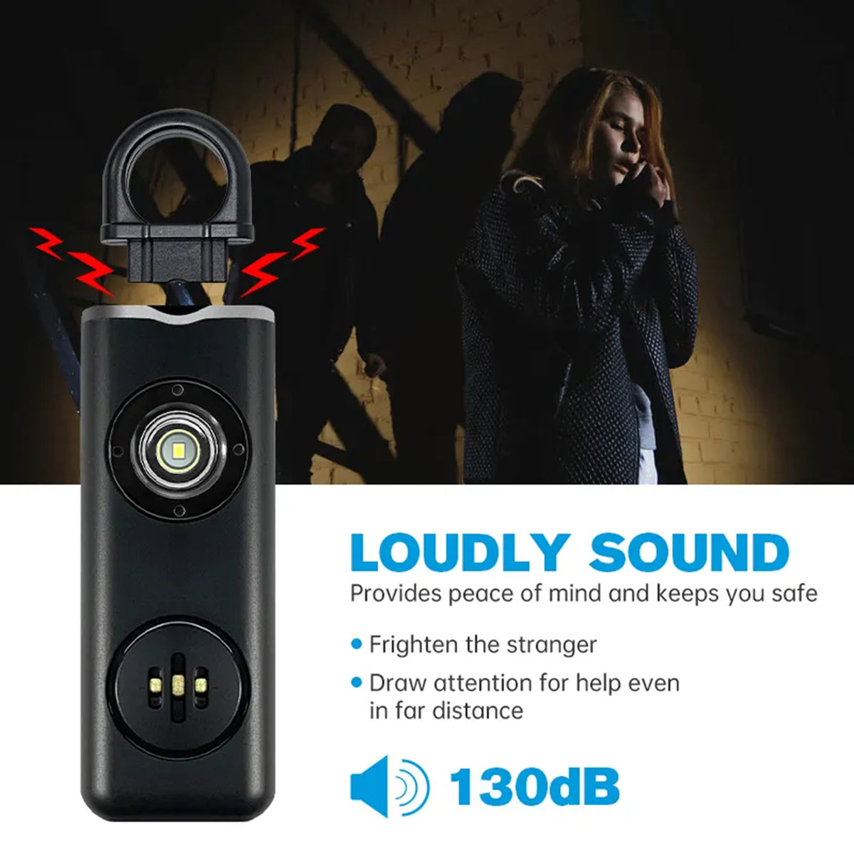 Rechargeable Safety Alarm Keychain with Strobe Light