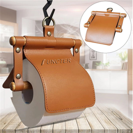 Picnic Paper Towel Holder Wood and Leather Toilet Paper Holder Hanging Toilet Paper Holder