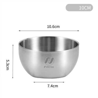 Silver 304 Stainless Steel Rice Round Bowl Heat-Resistant Soup Bowl Kimchi Double-Layer Bowl 106 mm