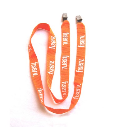Flat Polyester Lanyard w/2 Bulldog Clips