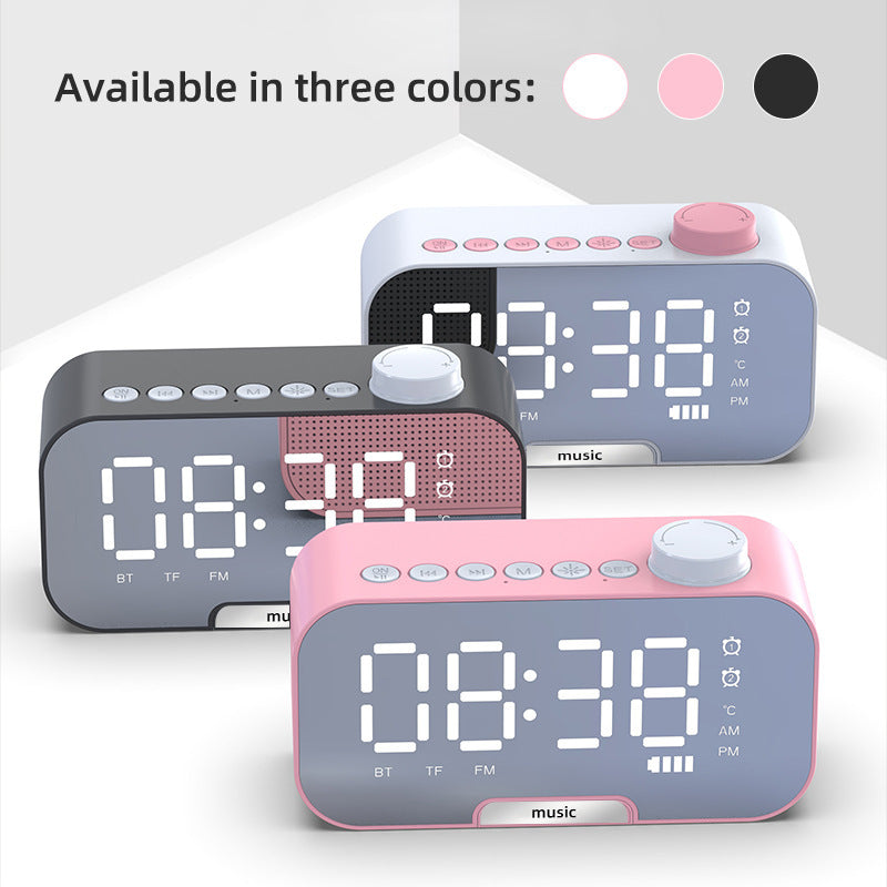 2000 mAh Digital LED Mirror Radio Alarm Clock Wireless Speaker W/Knob And Phone Bracket