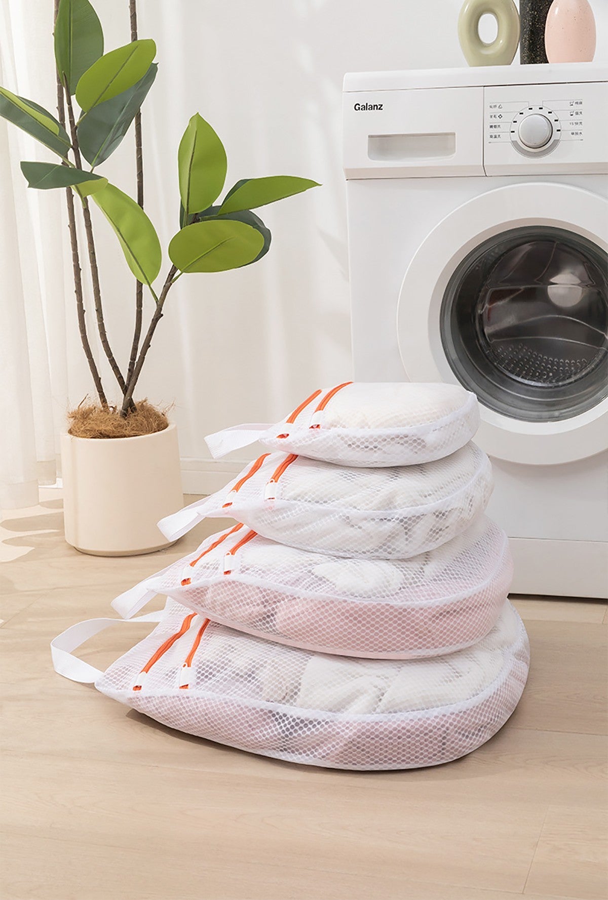 16x16" Portable Double Zippered Mesh Laundry Bags Laundry Wash Bags for Delicates-Woven Label