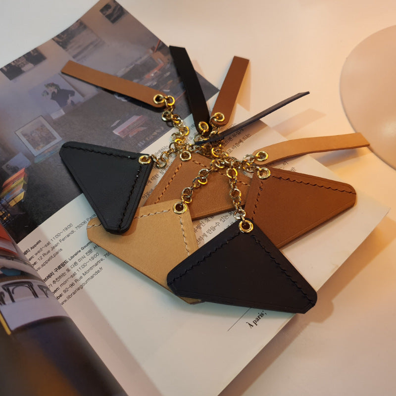 PU Leather Corner Bookmark Classic Stitched Bookmark Page Markers Reading Gifts W/ Chain