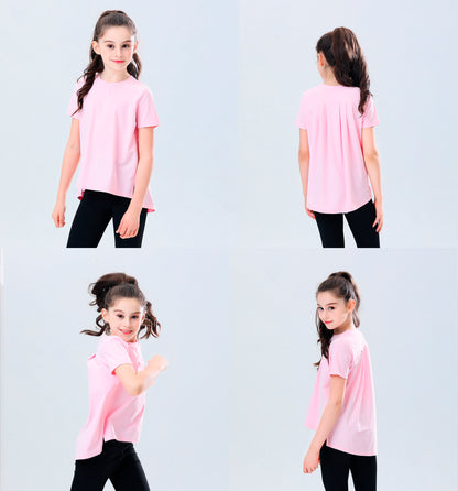 Youth Girls Athletic Ice Touch Breathable Short Sleeve Quick Dry Running Sports T-shirt