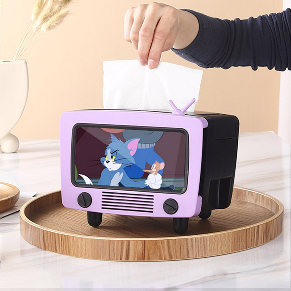TV Tissue Box Multi Functional Creative Tissue Box Holder with Cell Phone