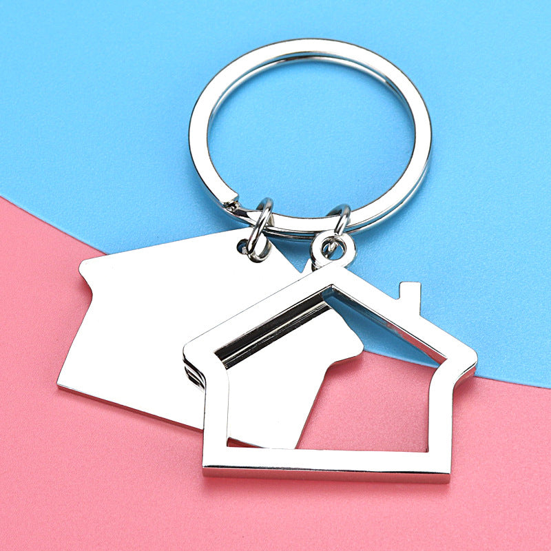 Double House Shaped Metal Keychain