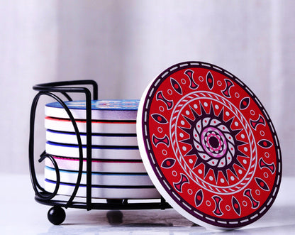 4.06" Round Ceramic Stone Coaster with Cork Base