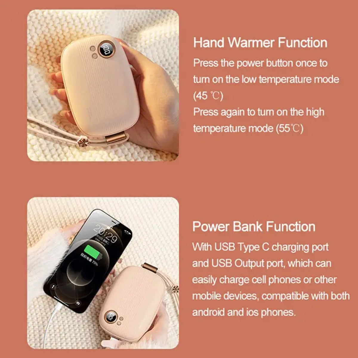 Rechargeable Power Bank Hand Heater 10,000mAh