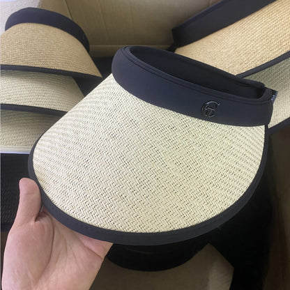 Women Straw Sun Visor Hat Wide Brim Summer UV Protection Beach Cap Foldable