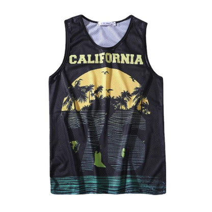 Men's Polyester Beach Vest Casual Graphic Tank Top Workout Cool Sleeveless Graphic T-Shirts