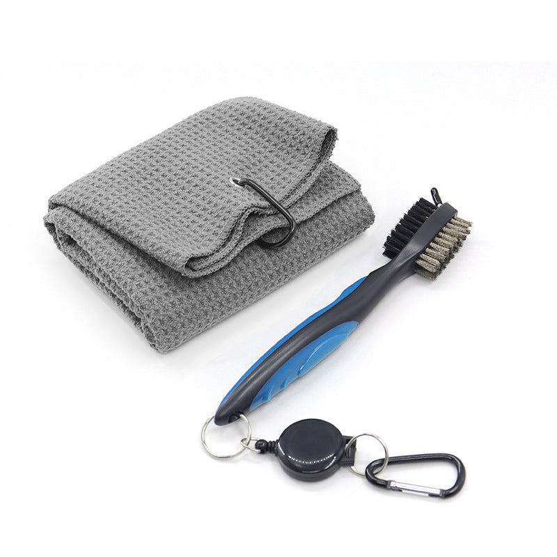 Microfiber Waffle Pattern Tri-fold Golf Towel Set Golf Club Cleaning Brush Kit