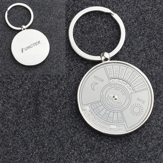 Round 50 Year Perpetual Calendar Metal Keychain