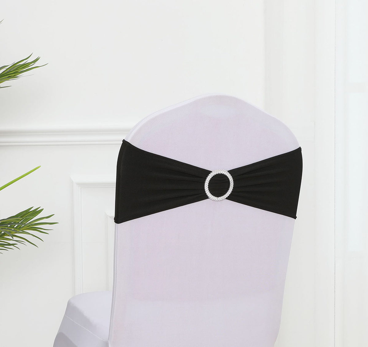 Chair Sashes Bow Satin Bowknot Stretchy Bands Chair Bowknot W/ Diamond Buckle