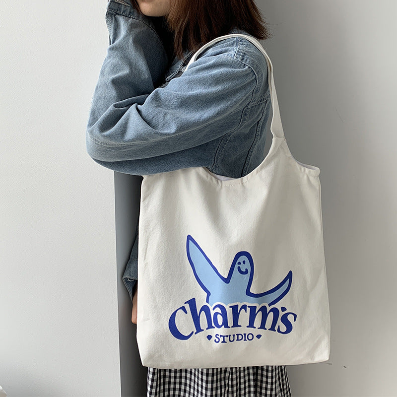 Canvas Grocery Shopping Tote Bag Single Shoulder Bag Daily Casual Bag For Students