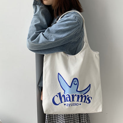 Canvas Grocery Shopping Tote Bag Single Shoulder Bag Daily Casual Bag For Students